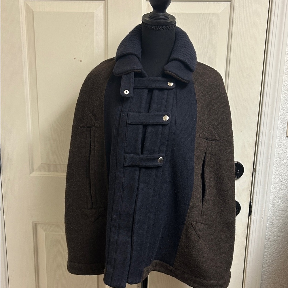 PLAN C Brown Wool and Cashmere Cape, Size 40, Medium, Made in Italy. EUC